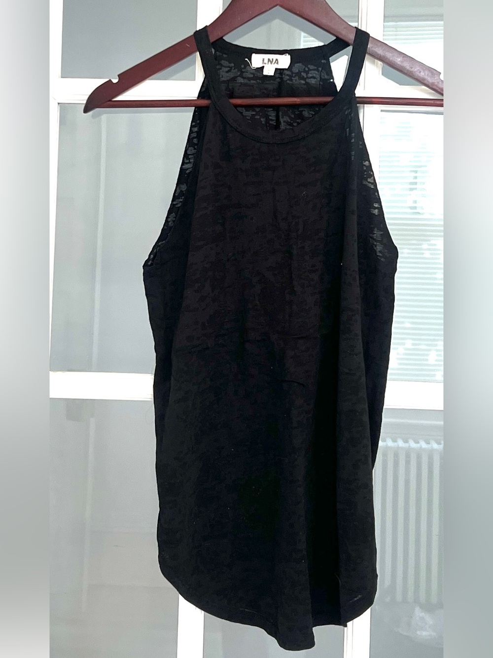 LNA Women’s Black Sheer Textured Halter Neck Sleeveless Top Size S
